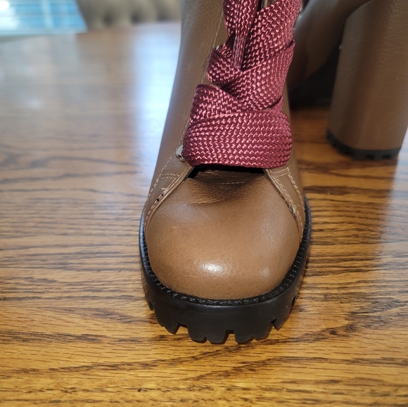 NWT Schutz Zara Dark Tan Maroon Platform Genuine Leather Combat Heel Boots - Picture 14 of 17